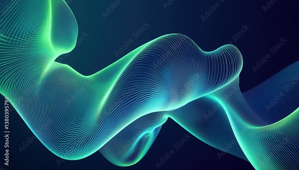 Aufkleber abstract digital wave design in shades of green and blue with a dynamic flowing pattern on a dark ba