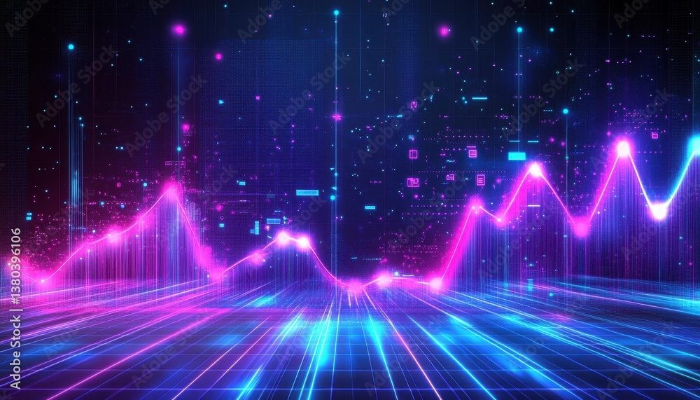 Aufkleber Abstract Glowing Data Graph with Pink and Blue Hues on a Dark Background for Futuristic Visualization