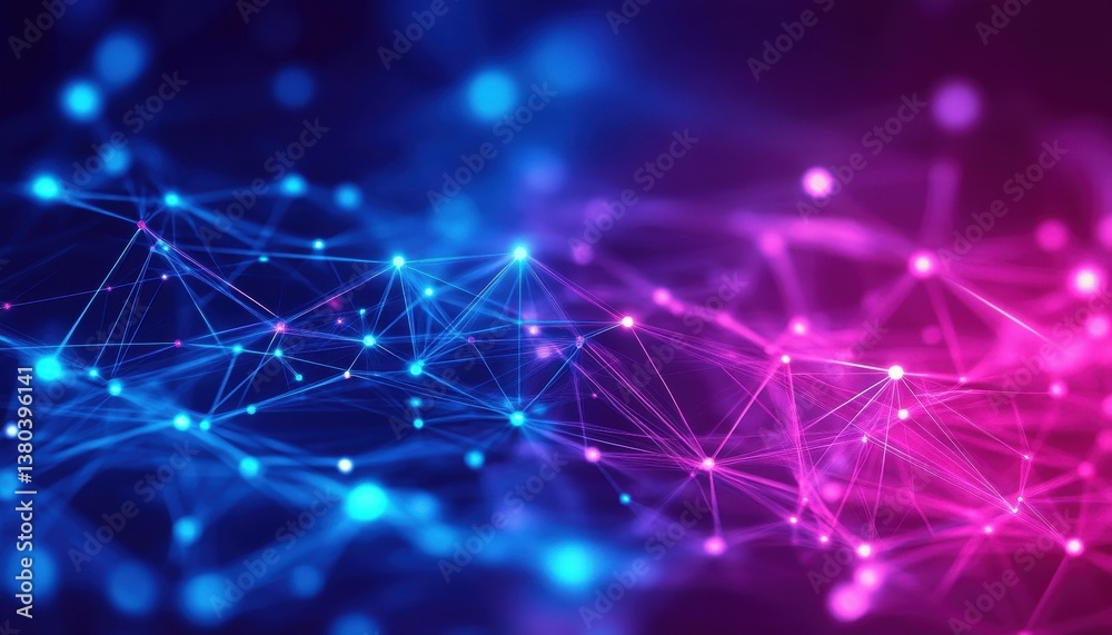 Poster abstract glowing network connection with blue and pink light technological background