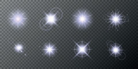 Lens Flare, light glow effect. sun or realistic shining star with backlight effect. bokeh glitter and sparkles or sparkles on transparent background.