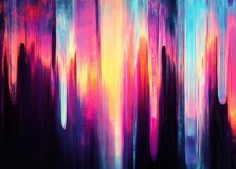 Abstract Glitch Art Background Texture with Neon Gradients and Distortion Effects for Futuristic Cyberpunk Aesthetic