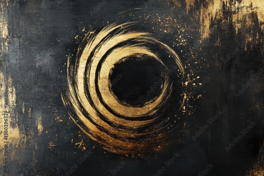 Poster abstract golden circle with brush strokes on a dark textured background art decoration creative desi