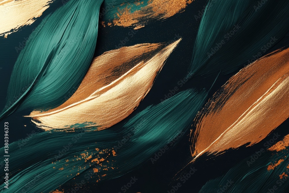 Aufkleber abstract golden glitter leaves on dark teal background with metallic shiny effect creates a luxuriou