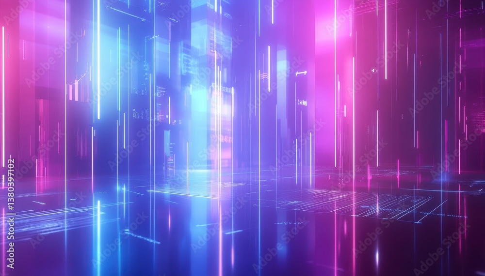 Poster abstract neon glowing lines with futuristic pink and blue illumination for modern technology backgro