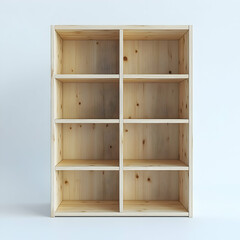 Empty wooden bookcase, interior design, studio shot, home storage