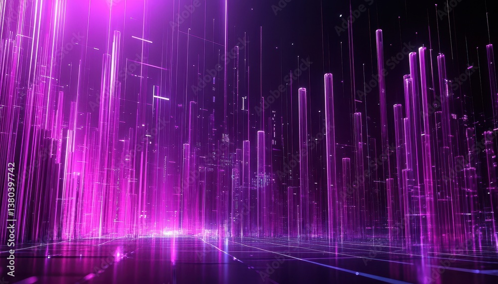 Poster abstract purple gradient light beams and geometric shapes futuristic technology design on black back