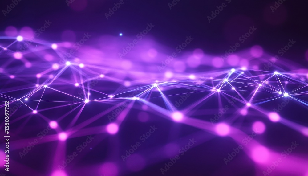 Aufkleber abstract purple network background with glowing dots and lines in a wave pattern for modern futurist