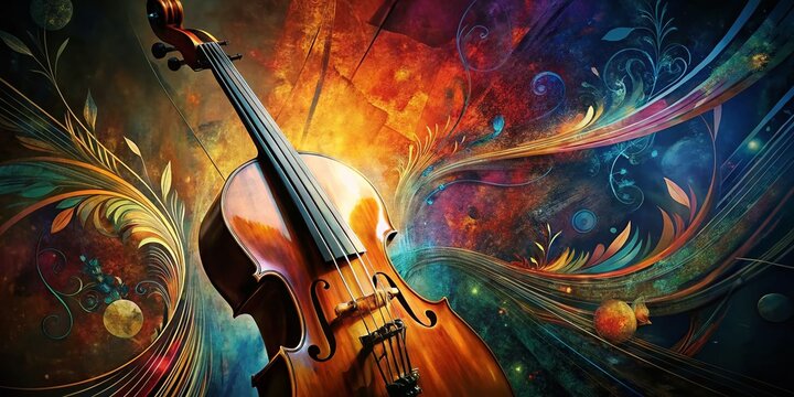 Macro Abstract Jazz Music Poster: Double Bass & Musical Notes