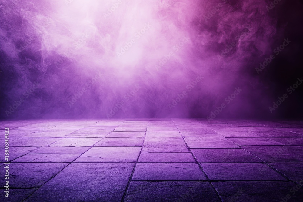 Poster Abstract Purple Smoke Overlays a Textured Gray Floor in a Dark Environment with Mysterious Lighting creating an Eerie Ambience for Stage Backdrops