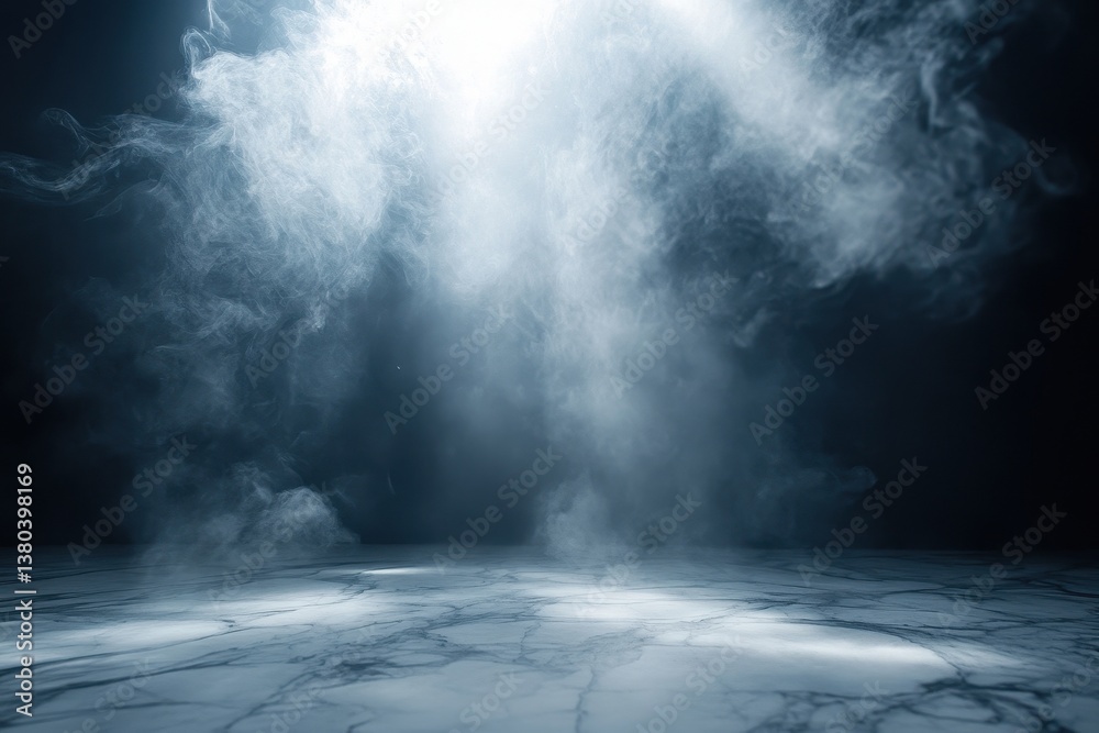 Leinwandbilder abstract smoke floating with spotlights in the dark background with blue and white hues creating an 