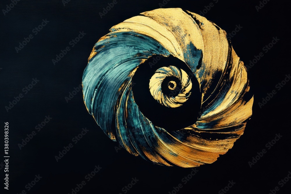 Aufkleber abstract spiral design in teal and gold with geometric texture on dark background for modern art and