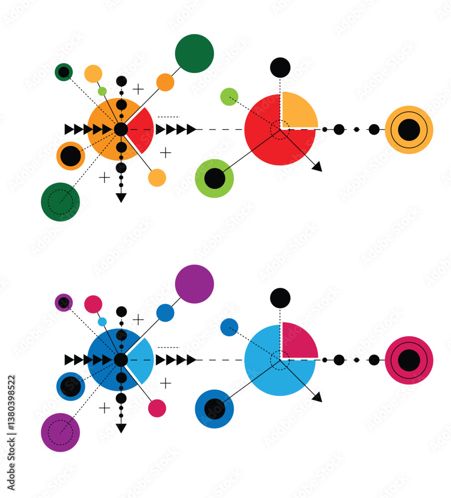 Poster futuristic hi tech line art circles and triangles design element colors. graphic design elements and