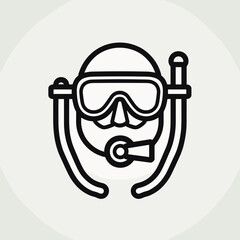 Line art illustration of a diver with snorkeling gear and a playful style on a light background