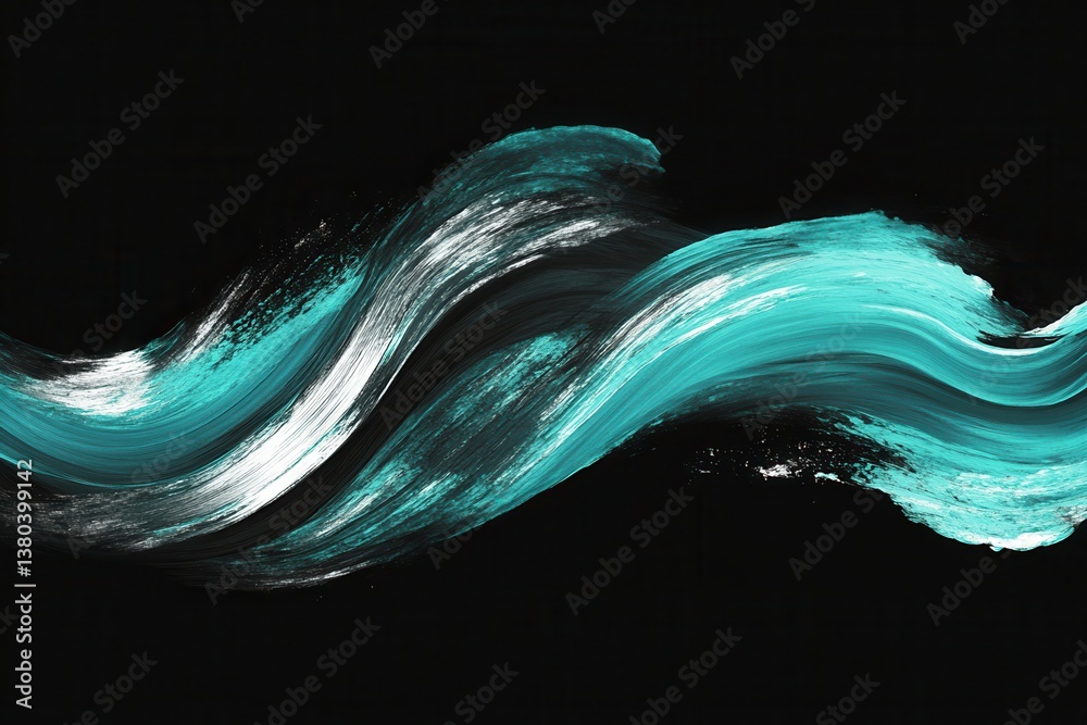 Aufkleber abstract turquoise and white paint swirls on black background modern art style fluid acrylic texture