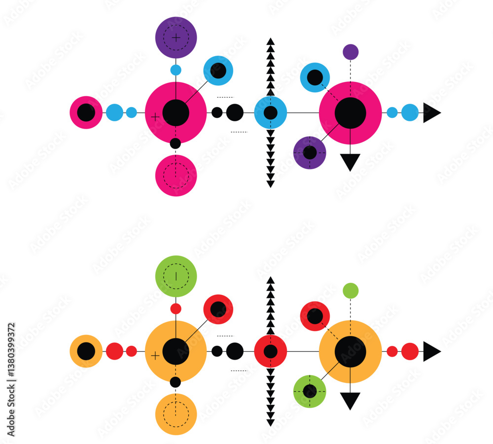 Poster technology and engineering blueprint design element colorful line art. graphic design elements and r