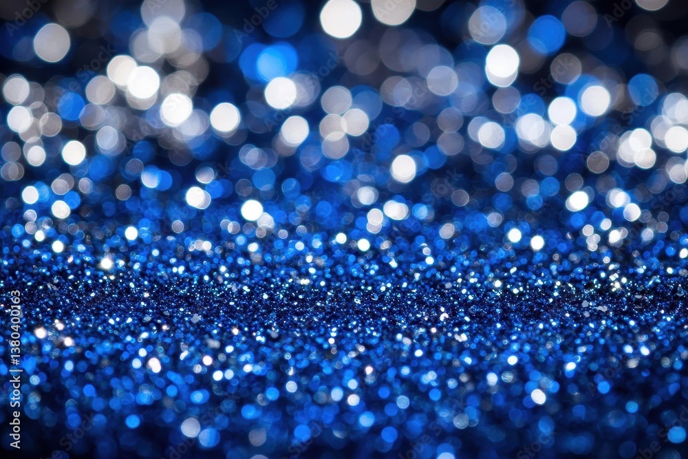 Poster blue glitter texture abstract background with bokeh light effects and silver shimmering particles fo