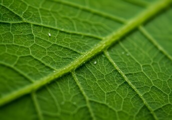 Macro Close-Up of Green Leaf Veins, Texture, Nature, Plant Detail, Fresh, Organic, Botanical, Pattern.