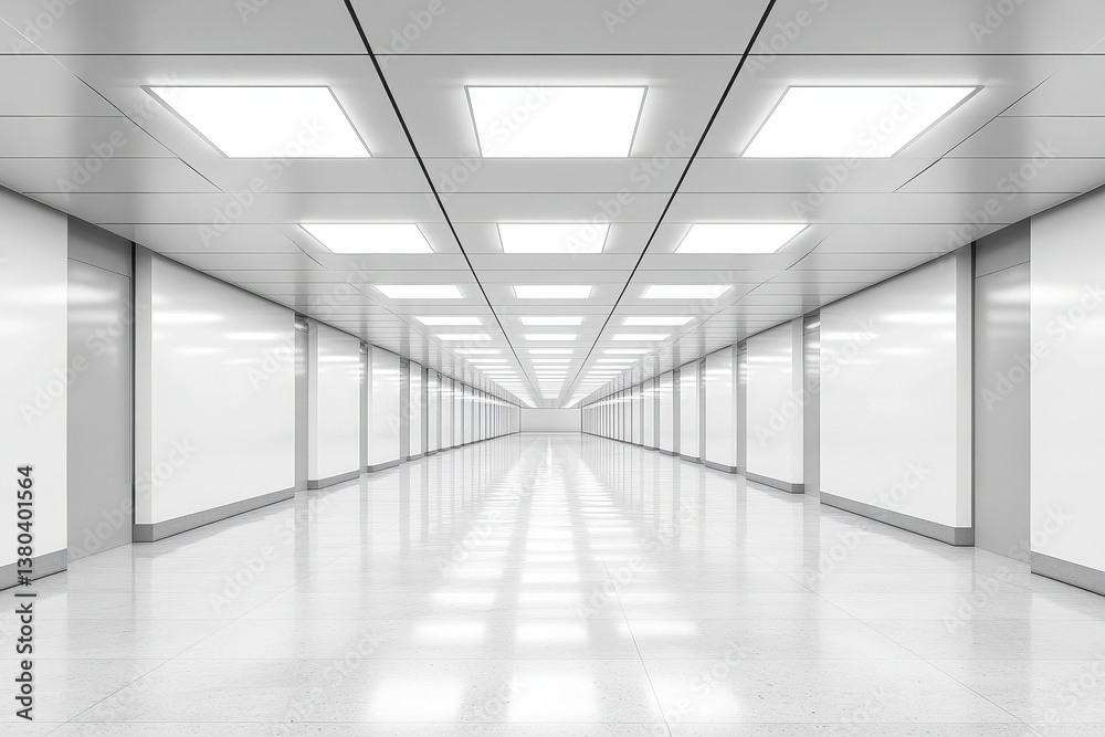 Aufkleber clean white modern hallway interior with linear perspective bright lighting and geometric patterns a