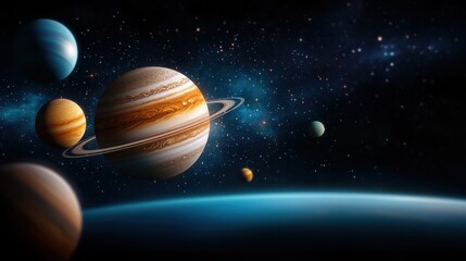 Fototapeta premium Mesmerizing view of the vast and mysterious universe featuring an array of celestial bodies including planets stars galaxies nebulae and other cosmic formations