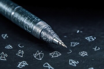 Fototapeta premium Creative patterns drawn with a detailed pen on a dark surface showcasing artistic expression