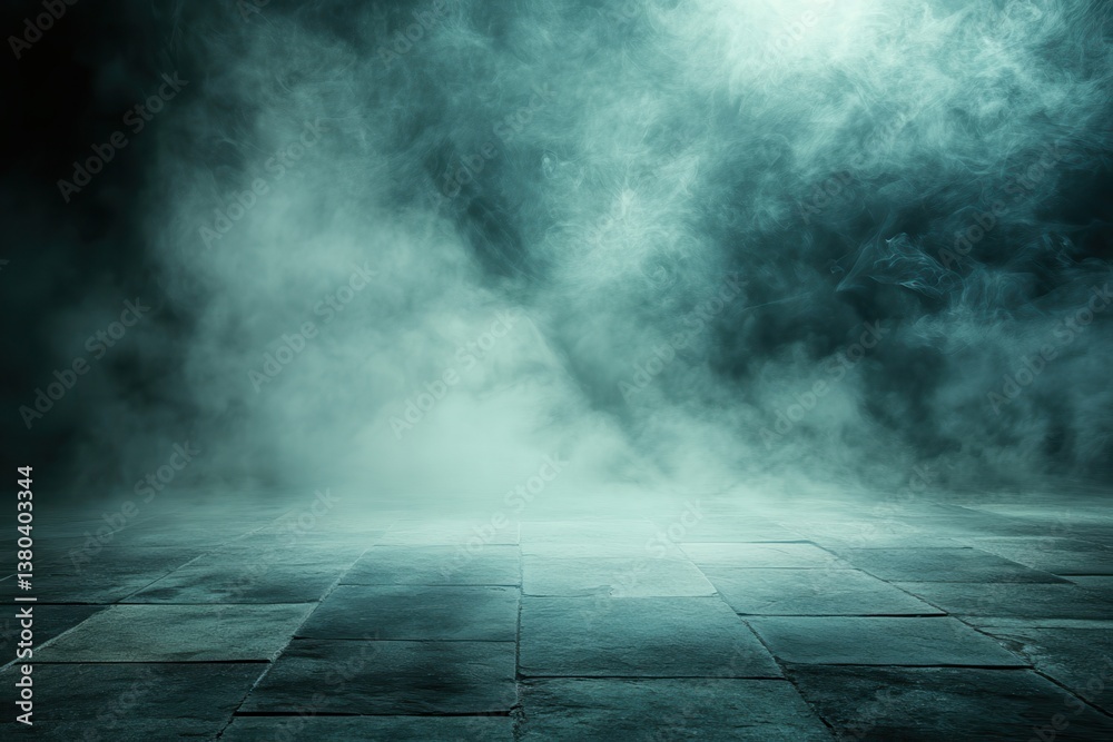 Aufkleber dramatic abstract blue smoke and fog over a stone tile floor creating an eerie atmospheric backgroun