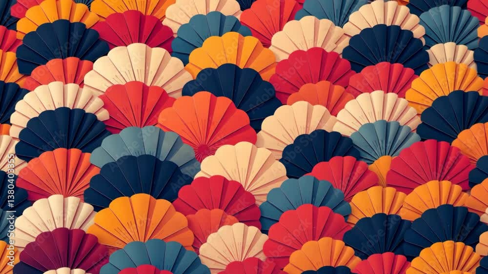 Aufkleber a close up of a colorful array of paper fans. the paper fans are in various colors and sizes