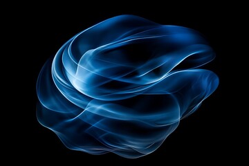 Midnight Bloom: A mesmerizing dance of deep blue silk-like forms against a stark black backdrop.