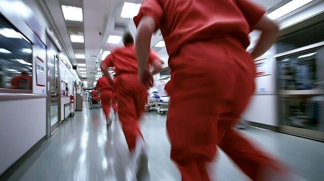 Code Red Doctors Racing Through Hospital Corridor.