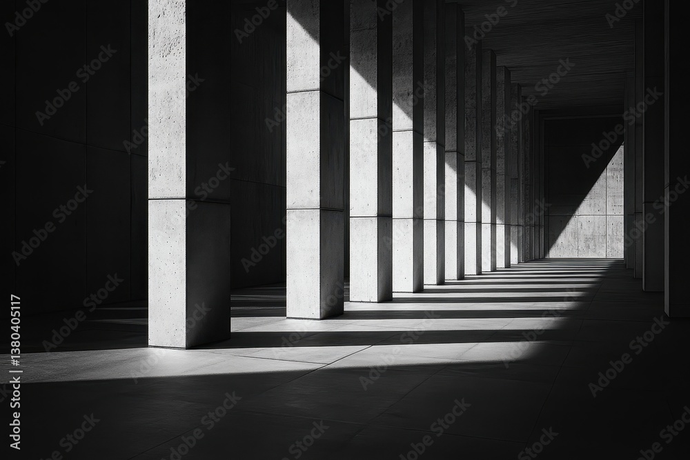 Aufkleber dramatic interior featuring concrete columns and contrasting light and shadows in a modern architect
