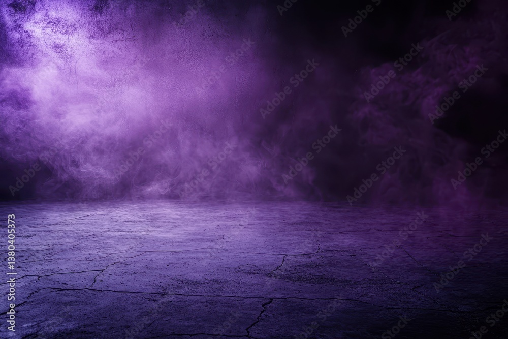 Aufkleber dramatic purple smoke on dark concrete floor abstract background for product display or atmospheric 