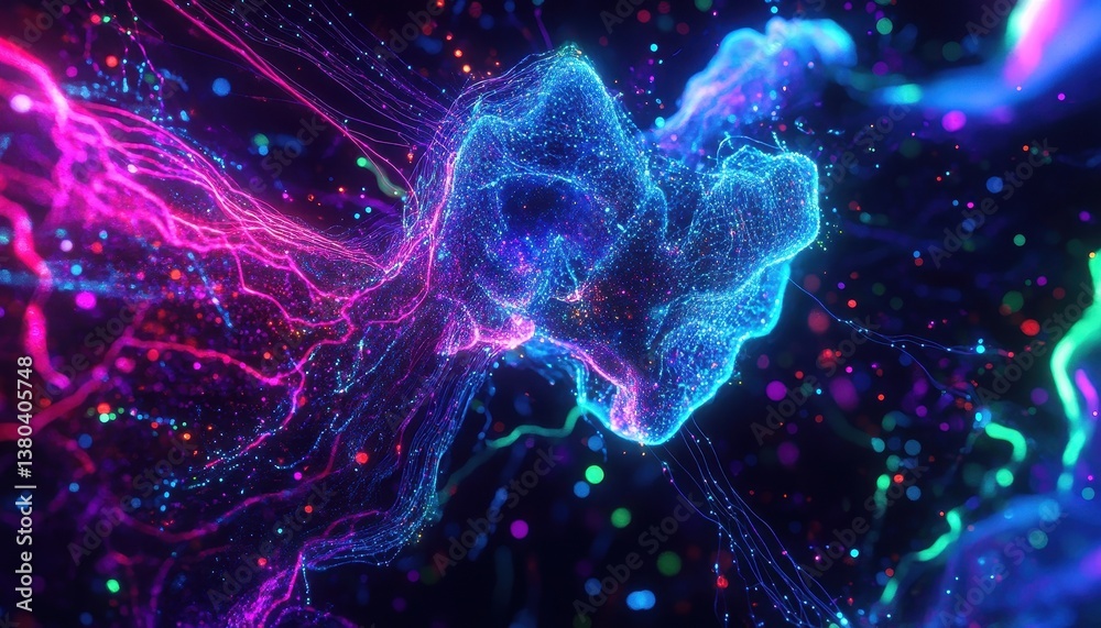 Fototapete Dynamic Abstract Background with Flowing Particles in Blue and Pink Intense Glow Futuristic Design for Creative Projects