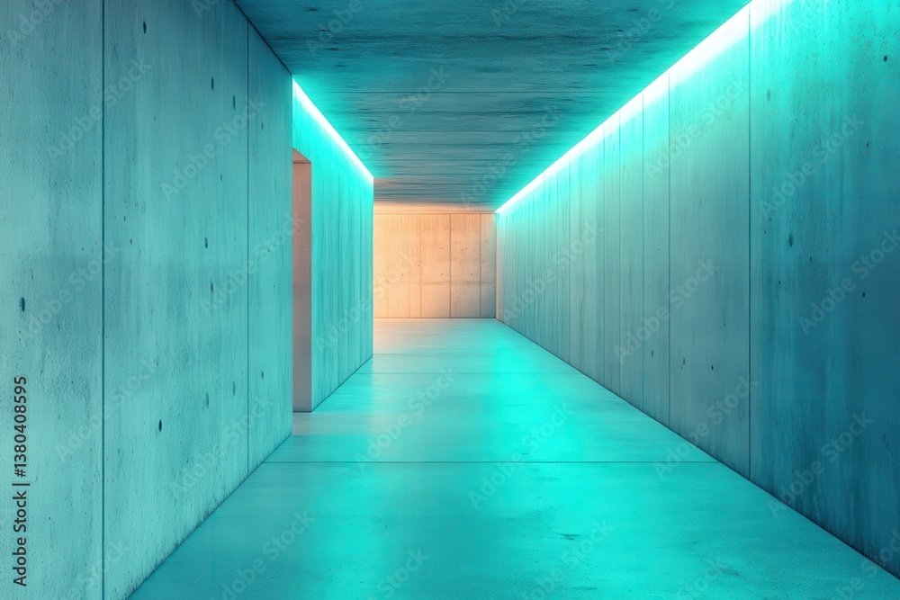 Aufkleber minimalist concrete tunnel with blue neon lighting a modern architectural design featuring clean lin