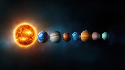 Detailed of Planetary Alignment Showcasing Vibrant Colors and Diverse Celestial Bodies in the Solar System