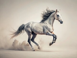 Obraz premium Majestic Arabian Horse Galloping: Minimalist White Background Stock Photo