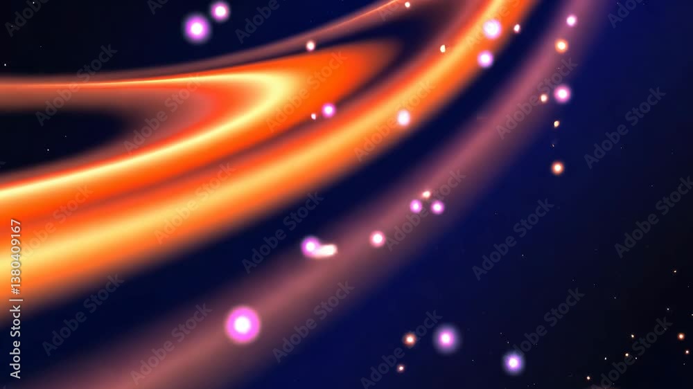 Poster a colorful space background with many small dots. some of the dots are red, blue, and purple