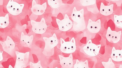 Cute Cats on Pink Background with Hearts and Playful Expressions