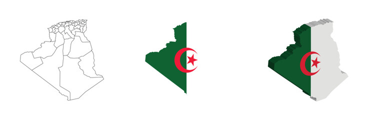 Algeria outline, fill with flag and 3d map