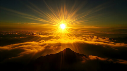 Sunrise above mountain peak, cloudscape. Use Background, nature