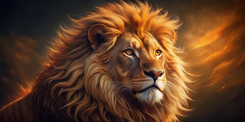 Fototapeta premium Majestic Lion Close-Up: Golden Mane, Intense Gaze, Wildlife Photography
