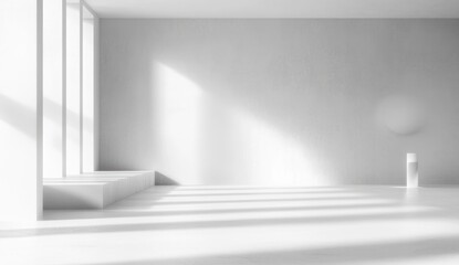 Minimalist Abstract Scene Background for Product Presentation with Tropical Leaves and Natural Shadows on White Wall Texture