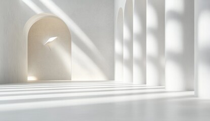 Abstract Minimal Scene Cosmetic Background with Tropical Leaves Natural Shadows on White Wall for Spring and Summer Product Presentation