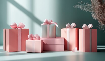 Minimalist Pastel Gift Boxes Arrangement with Soft Shadows and Diffused Lighting for Modern Still Life Presentation