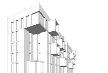 Modern architectural building 3d rendering