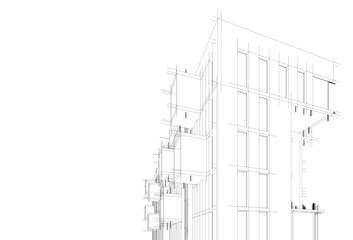 Modern architectural building 3d rendering