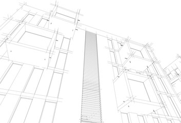 Modern architectural building 3d rendering