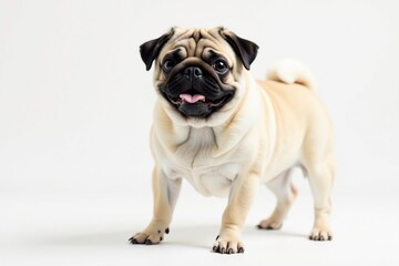 Obraz premium Playful pug, standing, ears flopped, white backdrop, cute, graphic