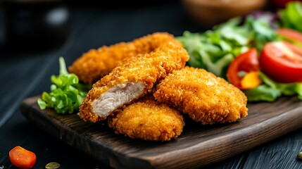 Fototapeta premium Crispy Chicken Nuggets with Fresh Salad.