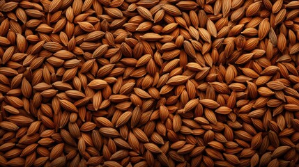 Close-up of aromatic brown spice seeds on a textured surface