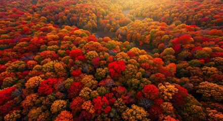 Aerial View of Autumn Forest, Colorful Fall Foliage AI Generated
