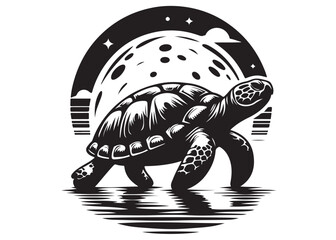 silhouette vector turtle logo design illustration,  turtle logo icon silhouette, swimming turtle logo design, turtle animal silhouette vector, silhouette of turtle design on white background.